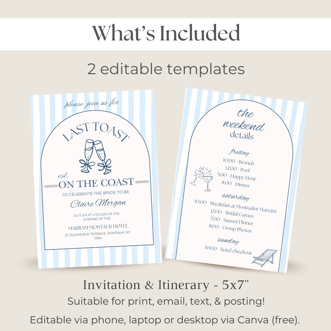 Last Toast on the Coast Bachelorette Template| Editable Digital Template